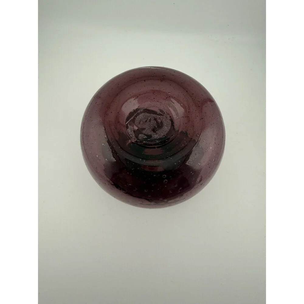 Vintage Hand Blown Small Folded Rim Purple Glass Bud Vase 4.5